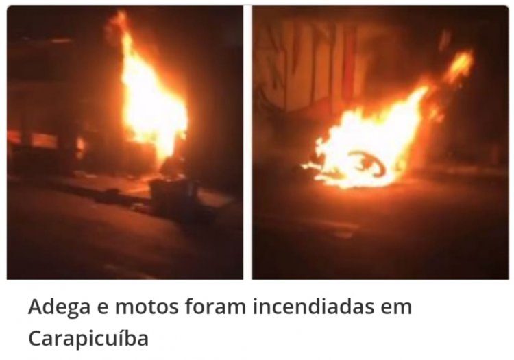 Adega e três motos são incendiadas por quatro suspeitos em Carapicuíba (SP)